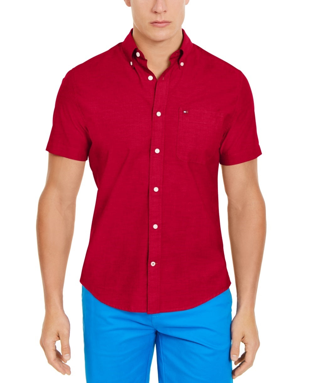 Camisa Tommy Hilfiger Wainwright Custom-Fit Solid Masculina Vermelha Tamanho X-G