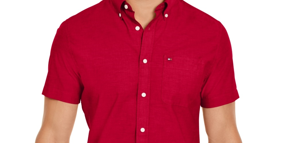 Camisa Tommy Hilfiger Wainwright Custom-Fit Solid Masculina Vermelha Tamanho X-G