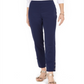 Calça feminina com controle de barriga e bainha de pressão JM Collection, tamanho azul-marinho, pequena G