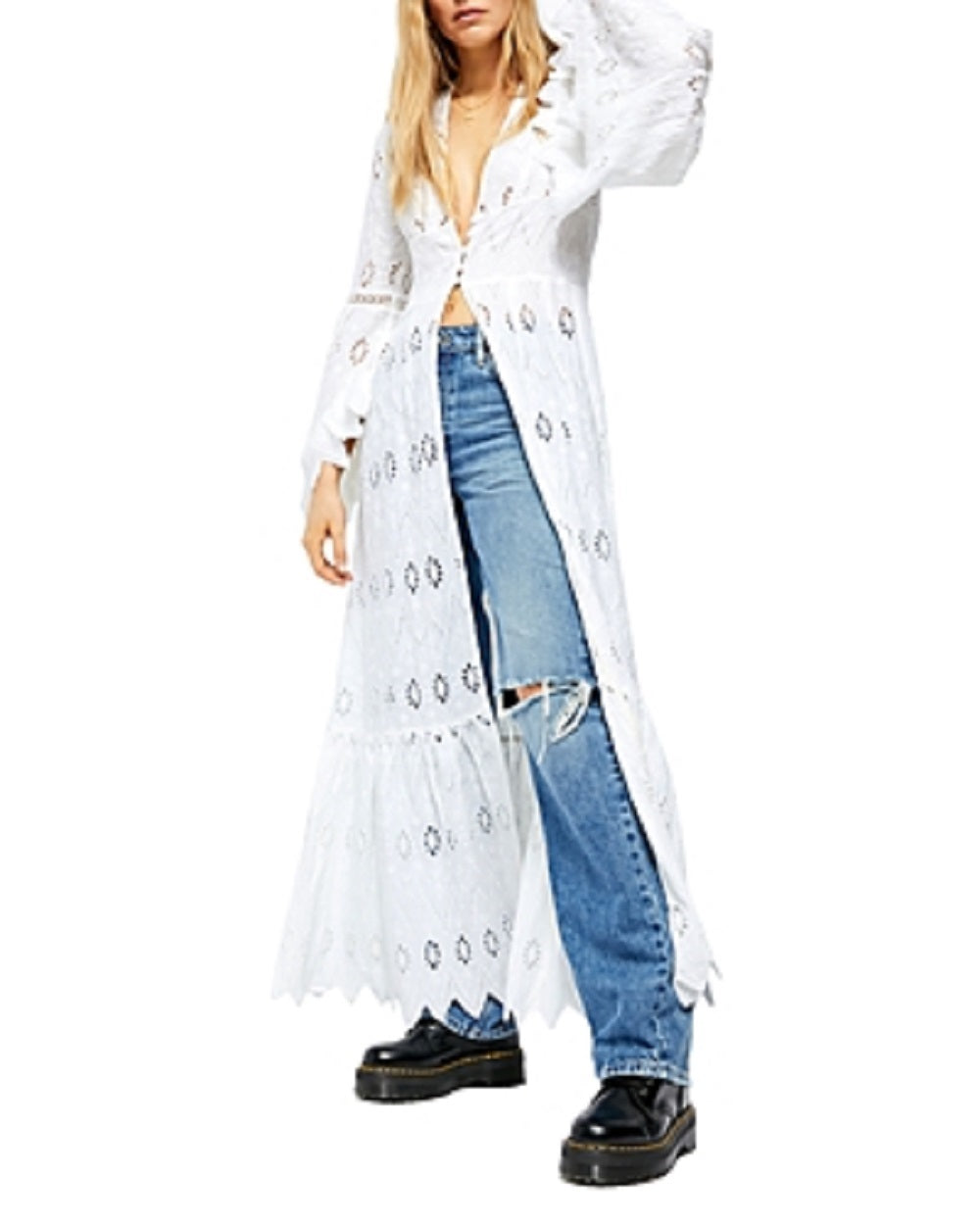Cardigan feminino Sweetwater com ilhós e pompom Free People, branco, tamanho extrapequeno