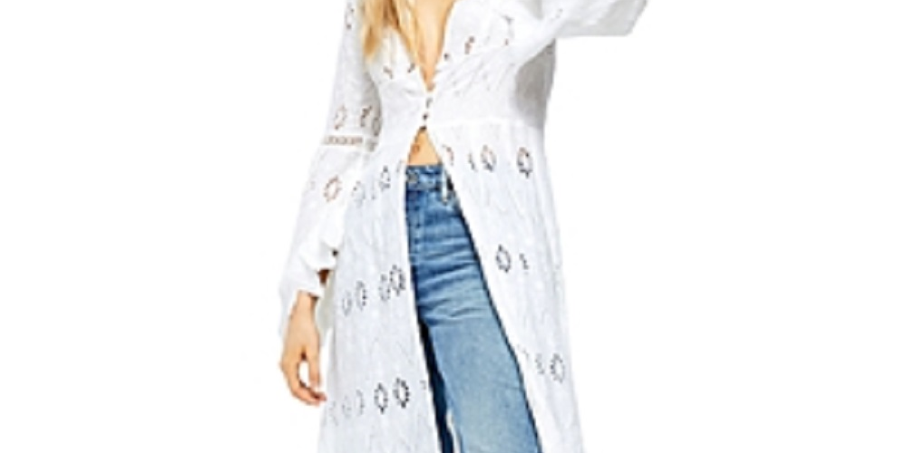 Cardigan feminino Sweetwater com ilhós e pompom Free People, branco, tamanho extrapequeno