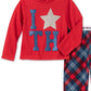 Conjunto de pijama xadrez Tommy Hilfiger para bebês meninas pequenas e grandes, 2 peças, vermelho brilhante, tamanho 16