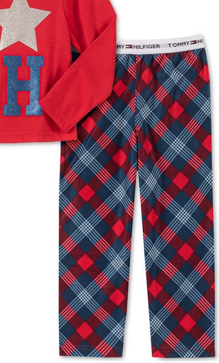 Conjunto de pijama xadrez Tommy Hilfiger para bebês meninas pequenas e grandes, 2 peças, vermelho brilhante, tamanho 16