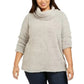 Suéter feminino estilo &amp; co plus size gola alta imitação sherpa cinza tamanho 0X