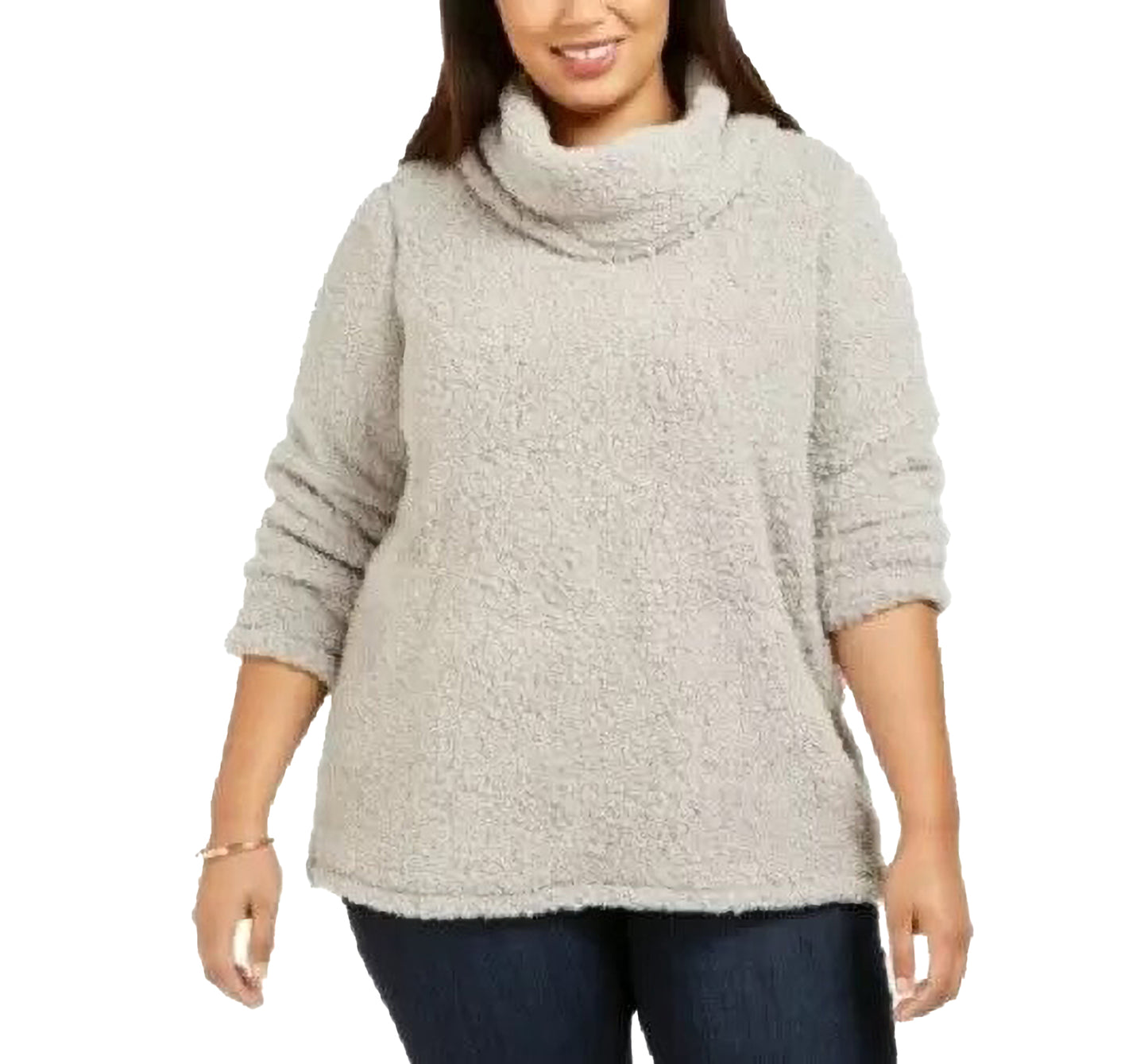 Suéter feminino estilo &amp; co plus size gola alta imitação sherpa cinza tamanho 0X