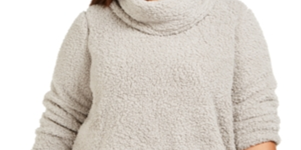 Suéter feminino estilo &amp; co plus size gola alta imitação sherpa cinza tamanho 0X