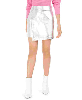 Minissaia assimétrica metálica feminina Bar III, tamanho grande, prata