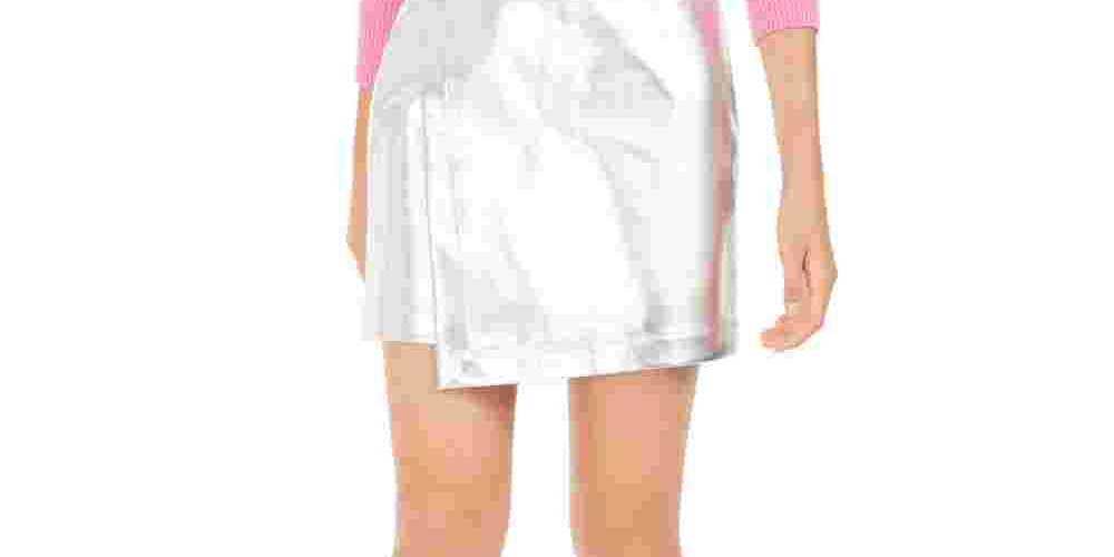 Minissaia assimétrica metálica feminina Bar III, tamanho grande, prata