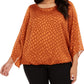 Blusa texturizada Alfani feminina com mangas de anjo, gengibre e cobre, tamanho 0X