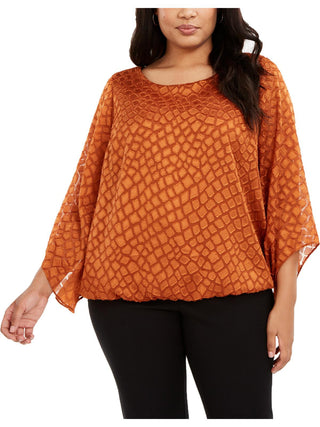 Blusa texturizada Alfani feminina com mangas de anjo, gengibre e cobre, tamanho 0X