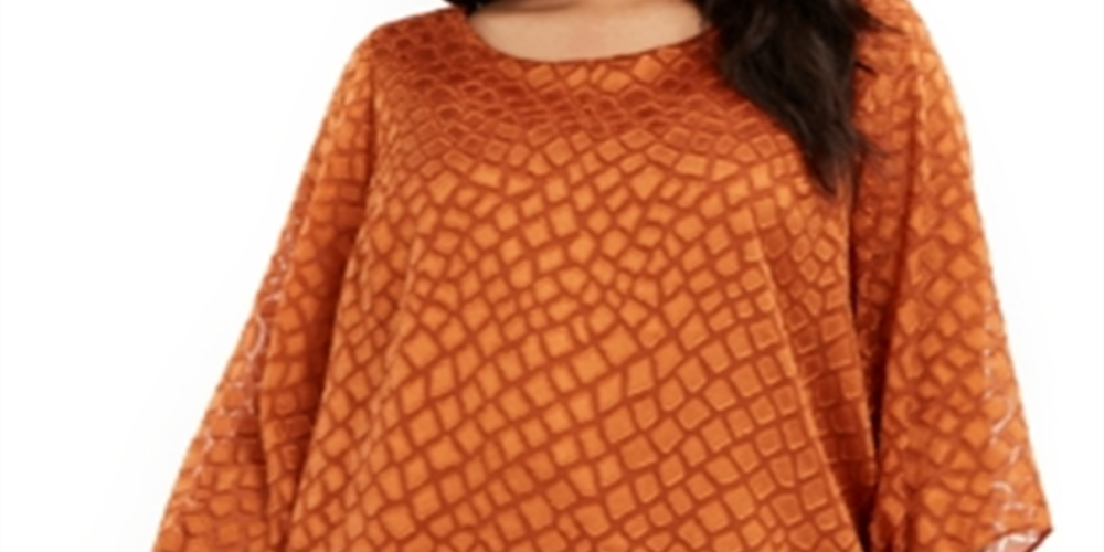 Blusa texturizada Alfani feminina com mangas de anjo, gengibre e cobre, tamanho 0X