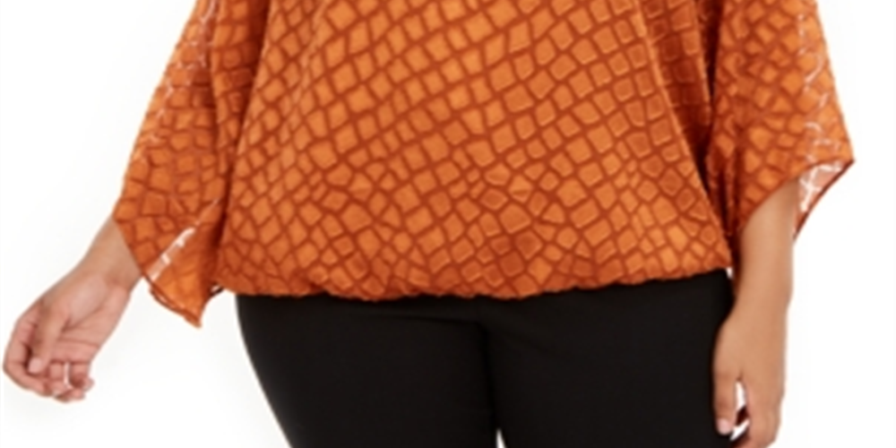 Blusa texturizada Alfani feminina com mangas de anjo, gengibre e cobre, tamanho 0X
