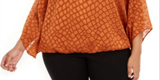 Blusa texturizada Alfani feminina com mangas de anjo, gengibre e cobre, tamanho 0X