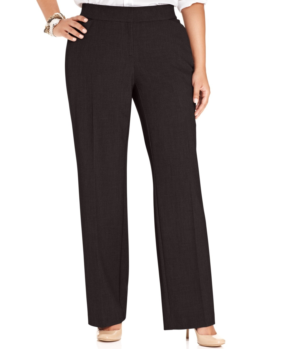 Calça feminina plus size e petite plus size JM Collection, corte reto, marrom, tamanho 28W