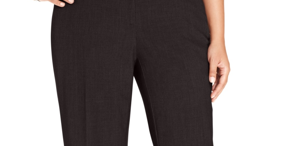 Calça feminina plus size e petite plus size JM Collection, corte reto, marrom, tamanho 28W