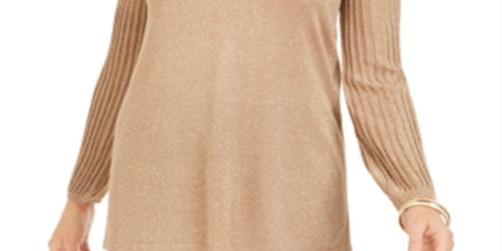 JM Collection Suéter Feminino Manga Plissada Dourado Tamanho Pequeno G
