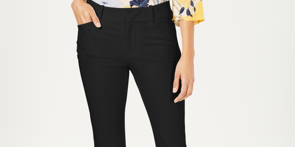 Calça feminina Charter Club Solid Newport Slim-Leg preta tamanho 4 Petite