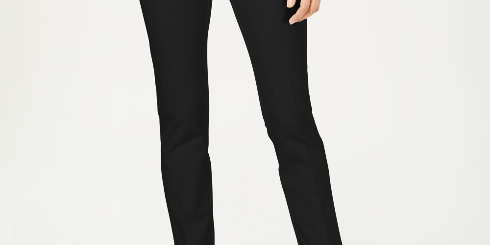 Calça feminina Charter Club Solid Newport Slim-Leg preta tamanho 4 Petite