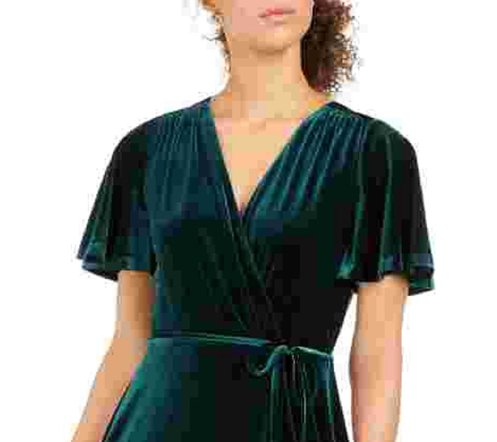 Vestido envelope falso de veludo feminino Vince Camuto, verde, tamanho 14
