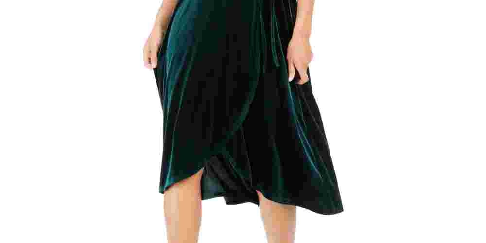 Vestido envelope falso de veludo feminino Vince Camuto, verde, tamanho 14