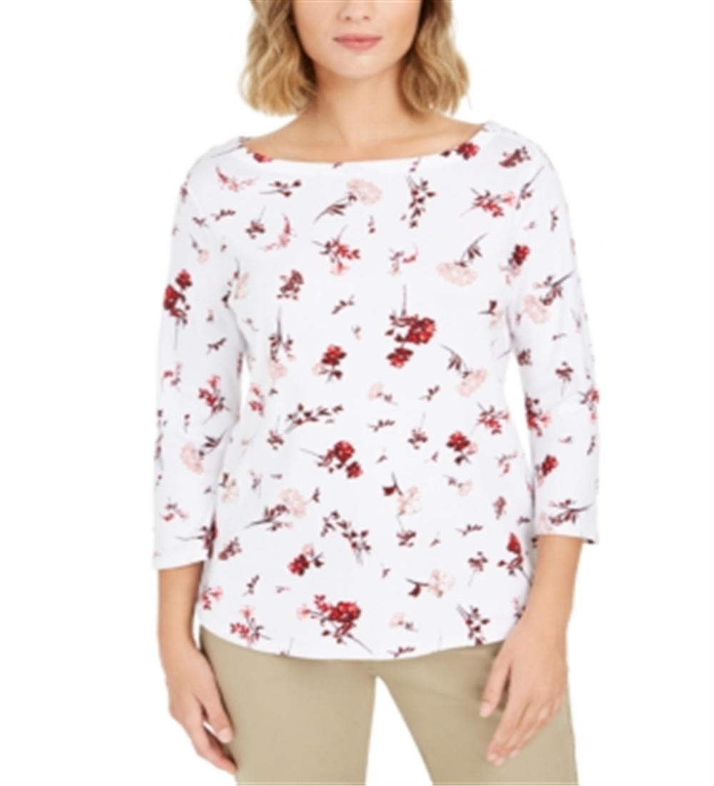 Camiseta feminina estampada de algodão pima Charter Club, branca, tamanho pequeno G