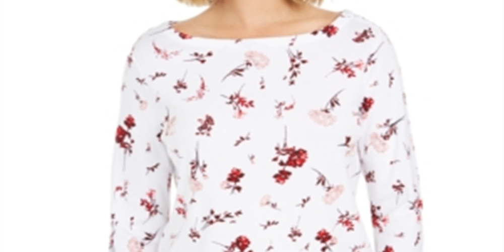 Camiseta feminina estampada de algodão pima Charter Club, branca, tamanho pequeno G