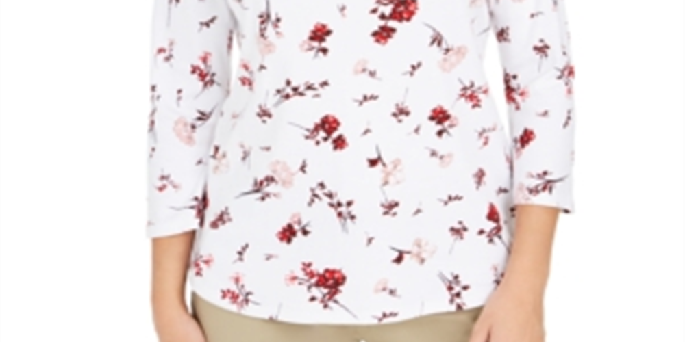 Camiseta feminina estampada de algodão pima Charter Club, branca, tamanho pequeno G