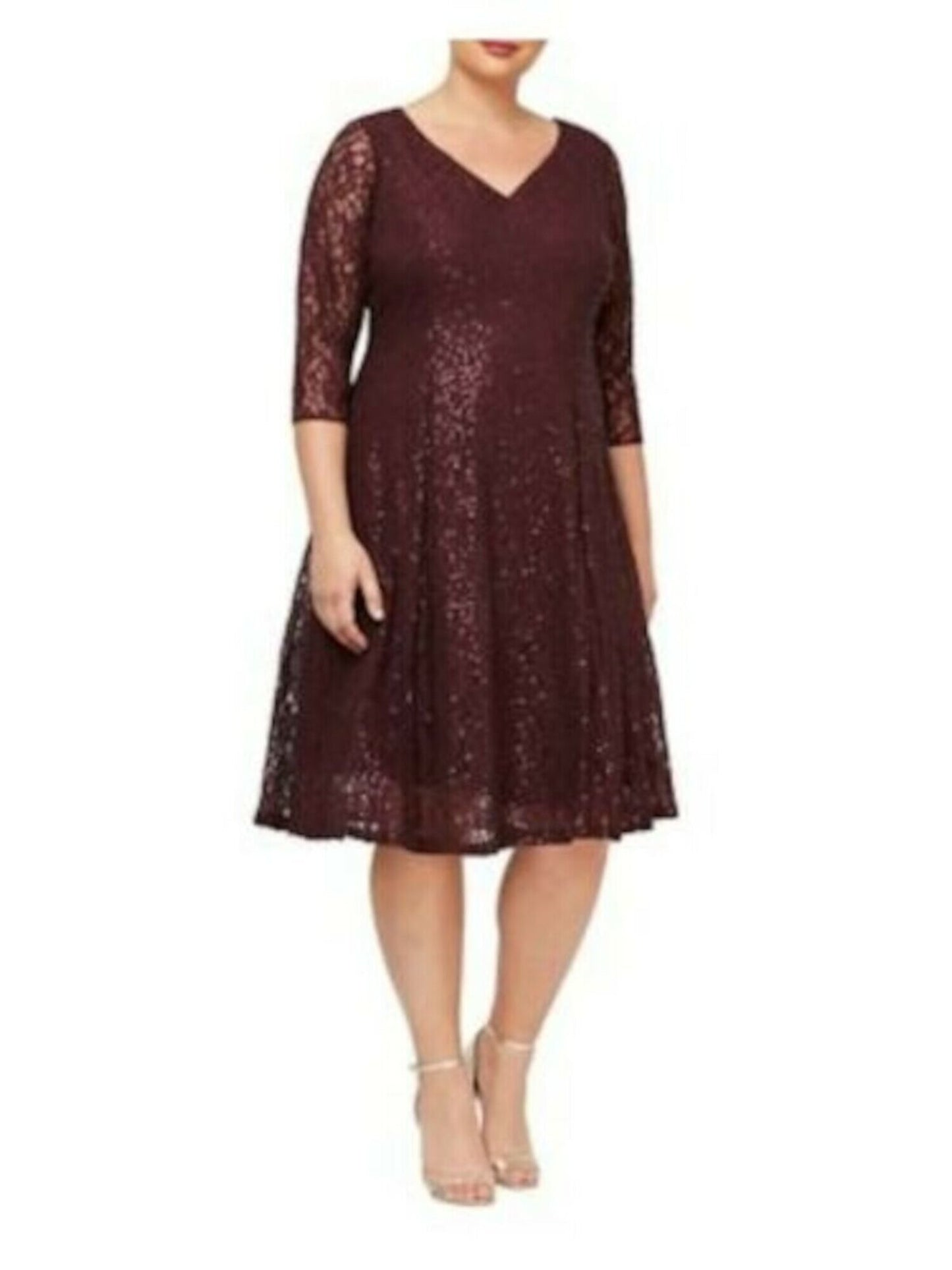 Vestido de renda com lantejoulas SLFashions feminino plus size vinho pequeno pequeno