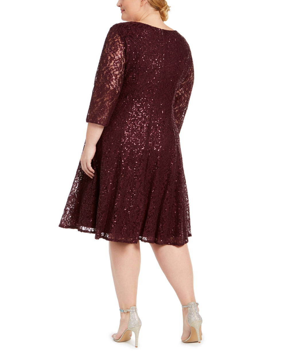 Vestido de renda com lantejoulas SLFashions feminino plus size vinho pequeno pequeno
