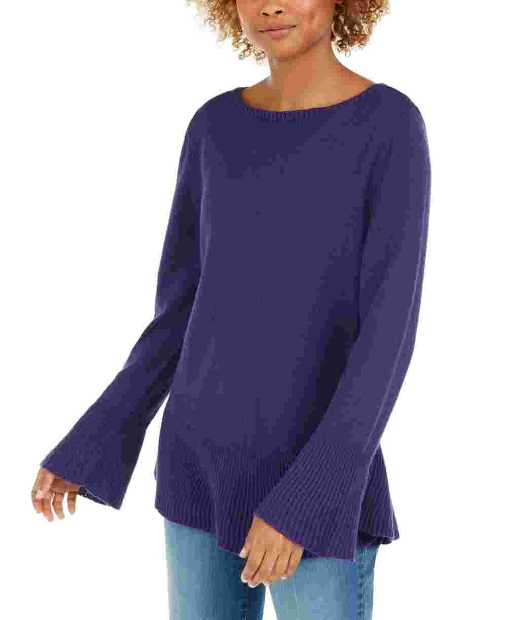 Blusa feminina estilo &amp; Company, roxa, com estampa canelada, manga comprida, gola redonda, tamanho pequeno, roxa