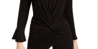 Blusa feminina Alfani com listras metálicas e nó frontal, preta, tamanho pequeno G