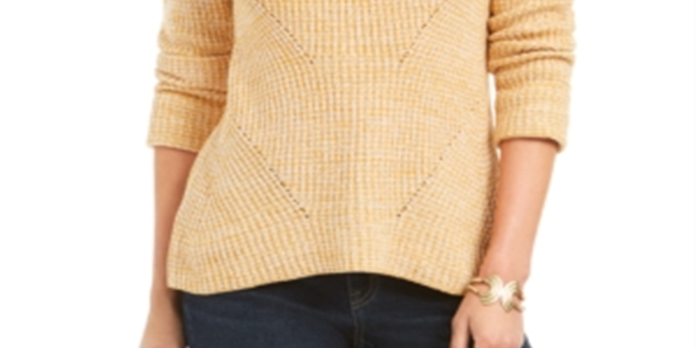Suéter de malha mesclado feminino Style &amp; Co, amarelo, tamanho pequeno médio