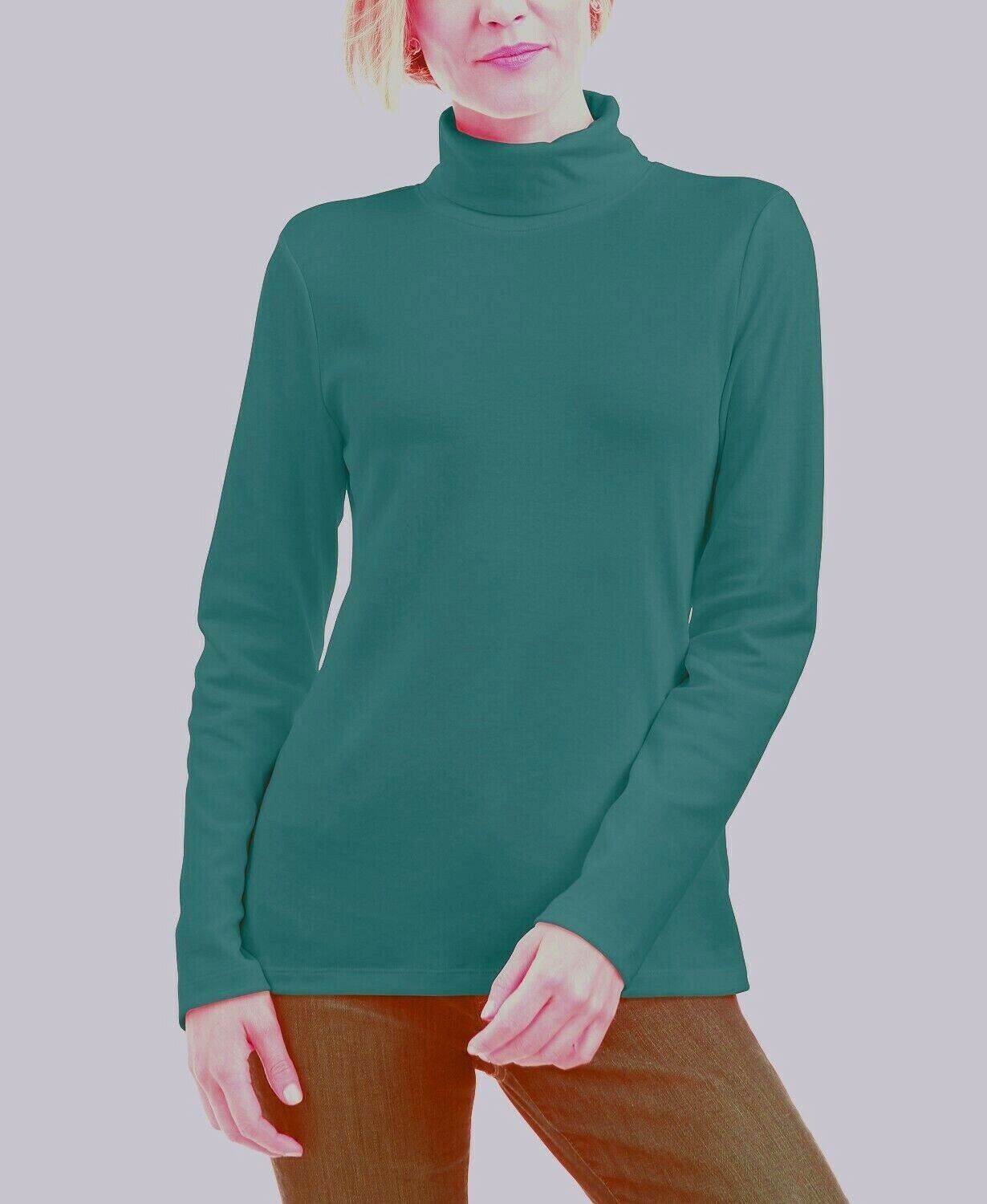 Karen Scott Blusa feminina de gola alta e manga comprida em algodão genuíno jade, verde, tamanho M
