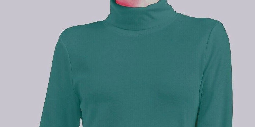 Karen Scott Blusa feminina de gola alta e manga comprida em algodão genuíno jade, verde, tamanho M