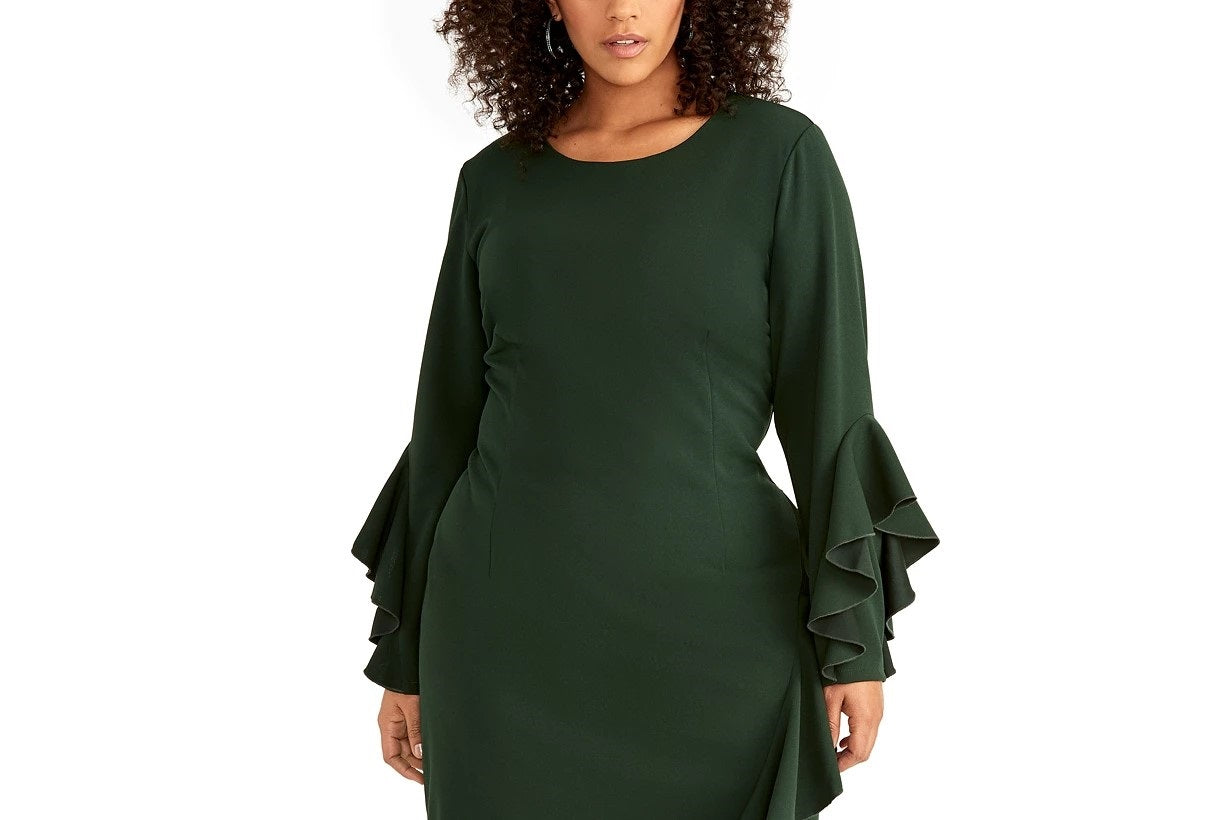 Vestido tubinho com babados plus size da Rachel Rachel Roy, tamanho 14W, verde, moderno, feminino