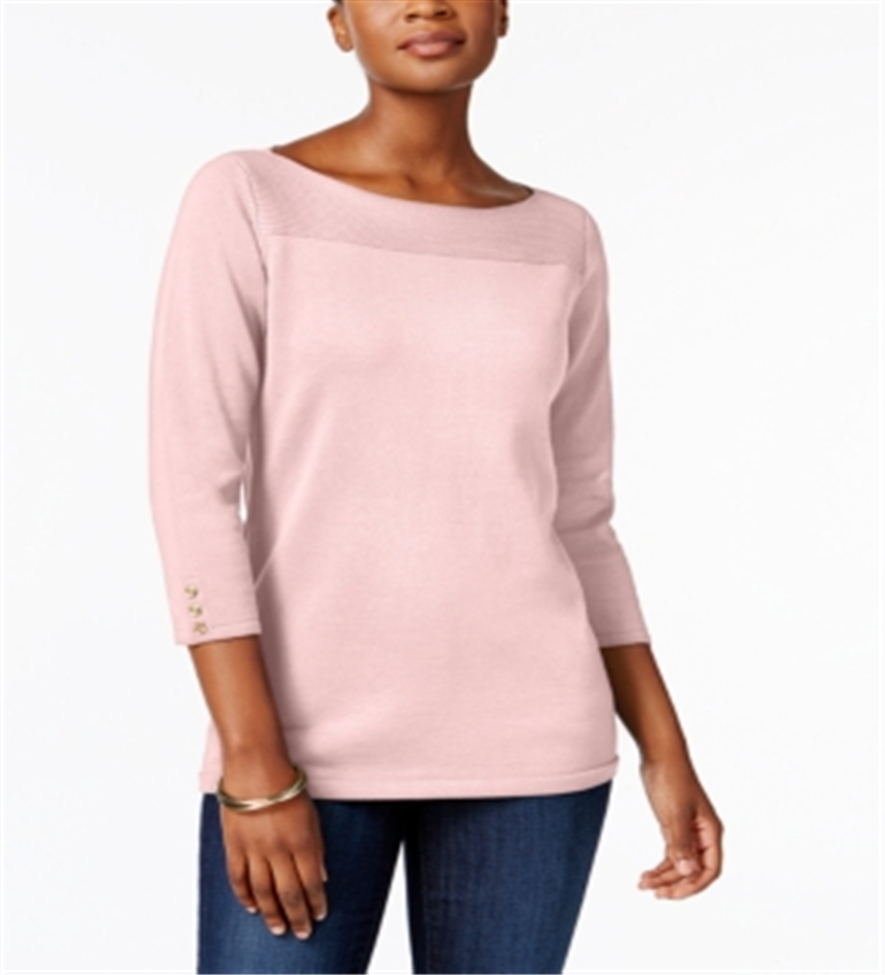 Karen Scott Suéter Feminino de Algodão com Botões Rosa Tamanho Pequeno P/M