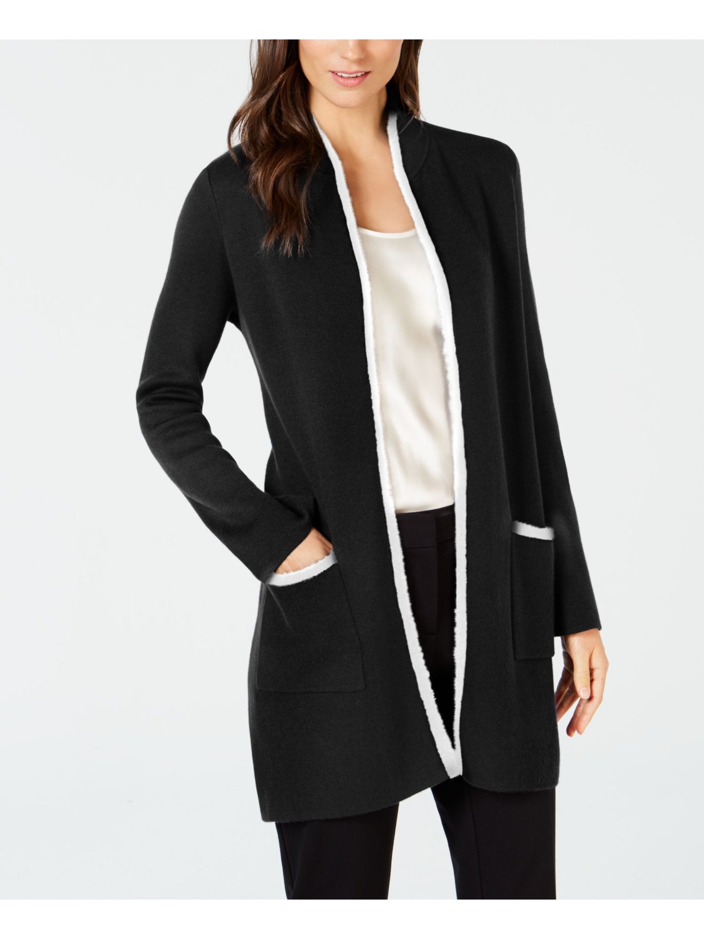 Cardigan aberto feminino Alfani, preto, tamanho pequeno, extragrande