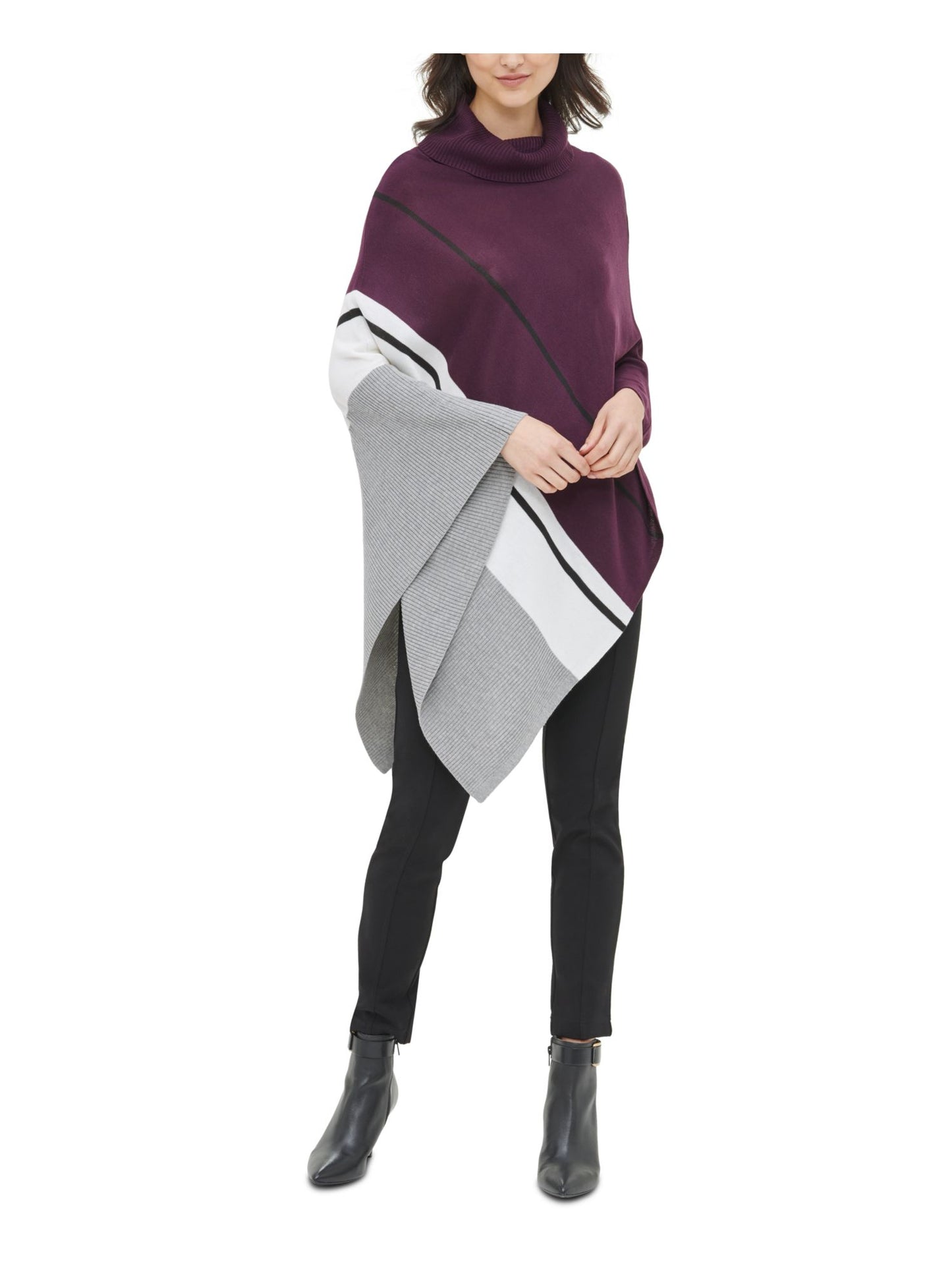 Calvin Klein Poncho Suéter Listrado Feminino Roxo Tamanho P