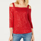 Blusa feminina com lantejoulas e ombros descobertos, vermelha, tamanho pequeno G, da INC International Concepts