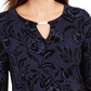 JM Collection Blusa feminina de veludo jacquard flocado, azul-marinho, tamanho pequeno