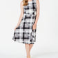 Vestido midi xadrez feminino Charter Club, preto, tamanho extragrande