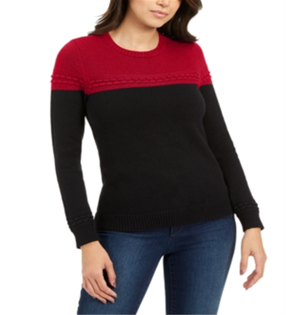 Suéter feminino Charter Club com acabamento em botões e blocos de cores, vermelho, tamanho pequeno GG