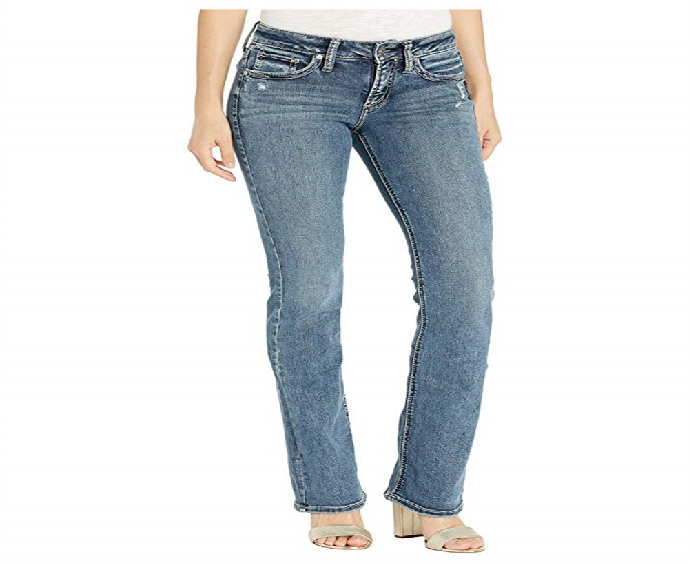 Calça jeans feminina Suki de cintura média, ajuste curvilíneo, slim bootcut, azul, tamanho 24x33, da Silver Jeans Co.