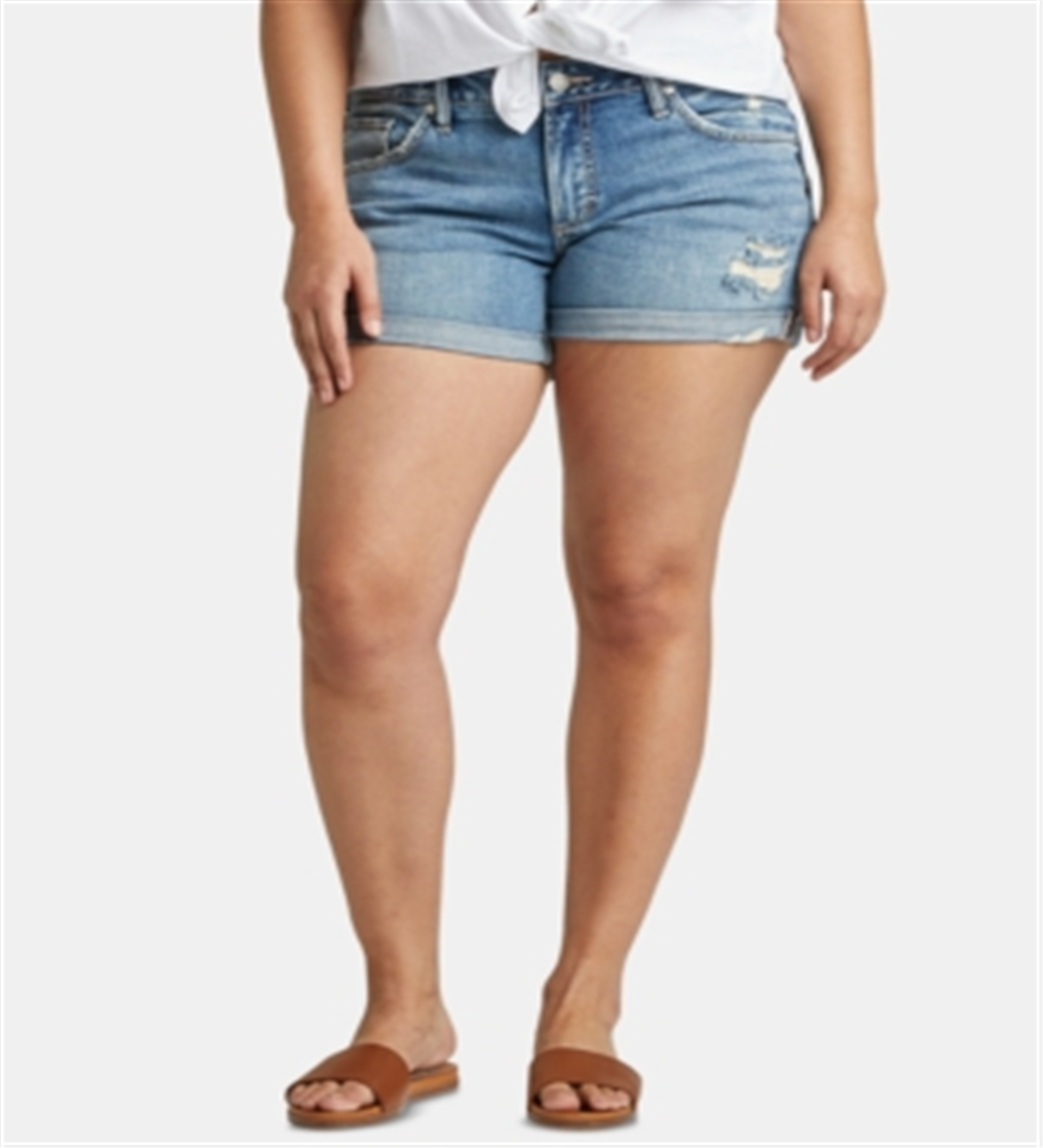 Shorts jeans desgastado estilo boyfriend feminino da Silver Jeans Co., azul, tamanho 20