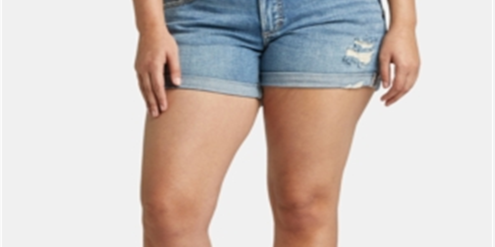 Shorts jeans desgastado estilo boyfriend feminino da Silver Jeans Co., azul, tamanho 20