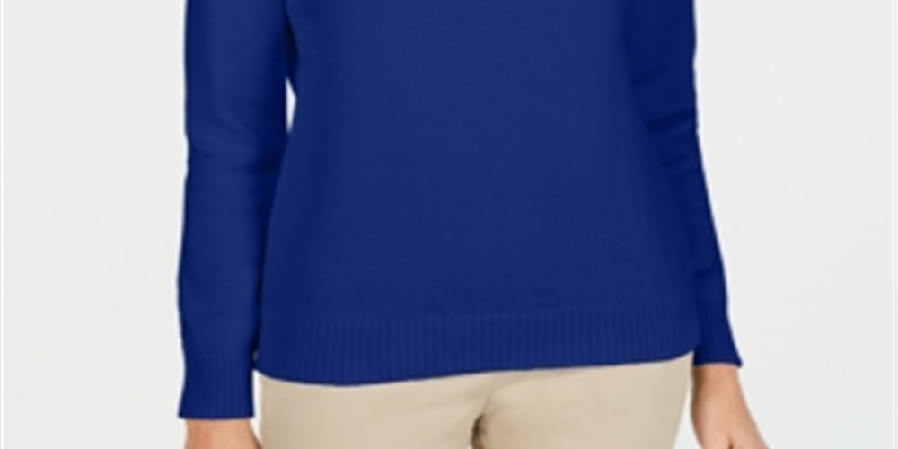 Karen Scott Suéter Feminino de Algodão com Gola Falsa Azul Tamanho Pequeno
