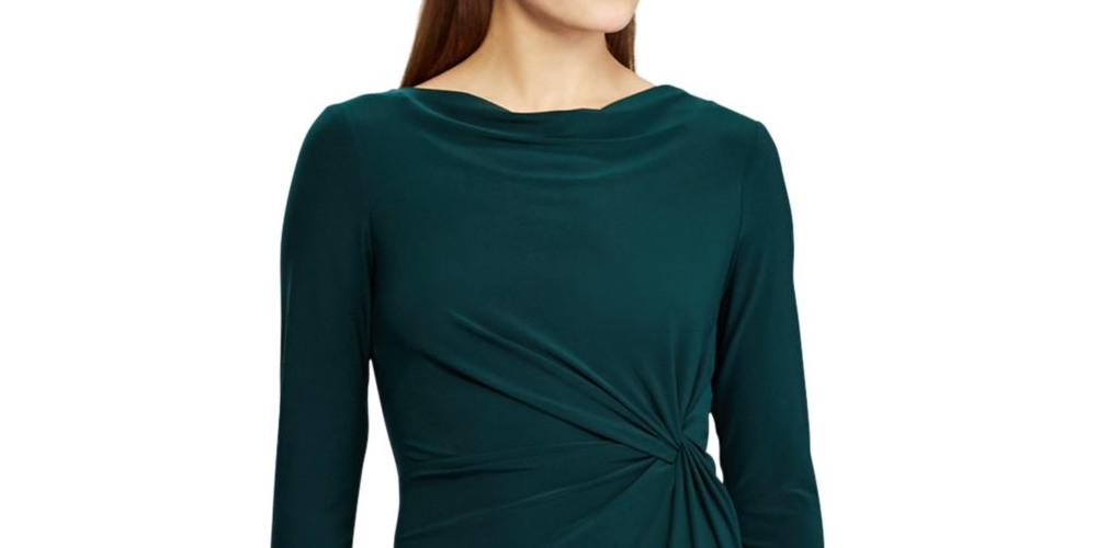 Vestido de coquetel Ralph Lauren feminino, manga 3/4, gola alta, acima do joelho, verde, tamanho 8 P