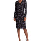 Vestido envelope feminino Ralph Lauren floral, manga comprida, decote em V, comprimento até o joelho, preto, tamanho 4