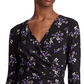 Vestido envelope feminino Ralph Lauren floral, manga comprida, decote em V, comprimento até o joelho, preto, tamanho 4