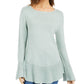Blusa feminina com estampa canelada e gola redonda, manga comprida, tamanho pequeno e verde, estilo &amp; co